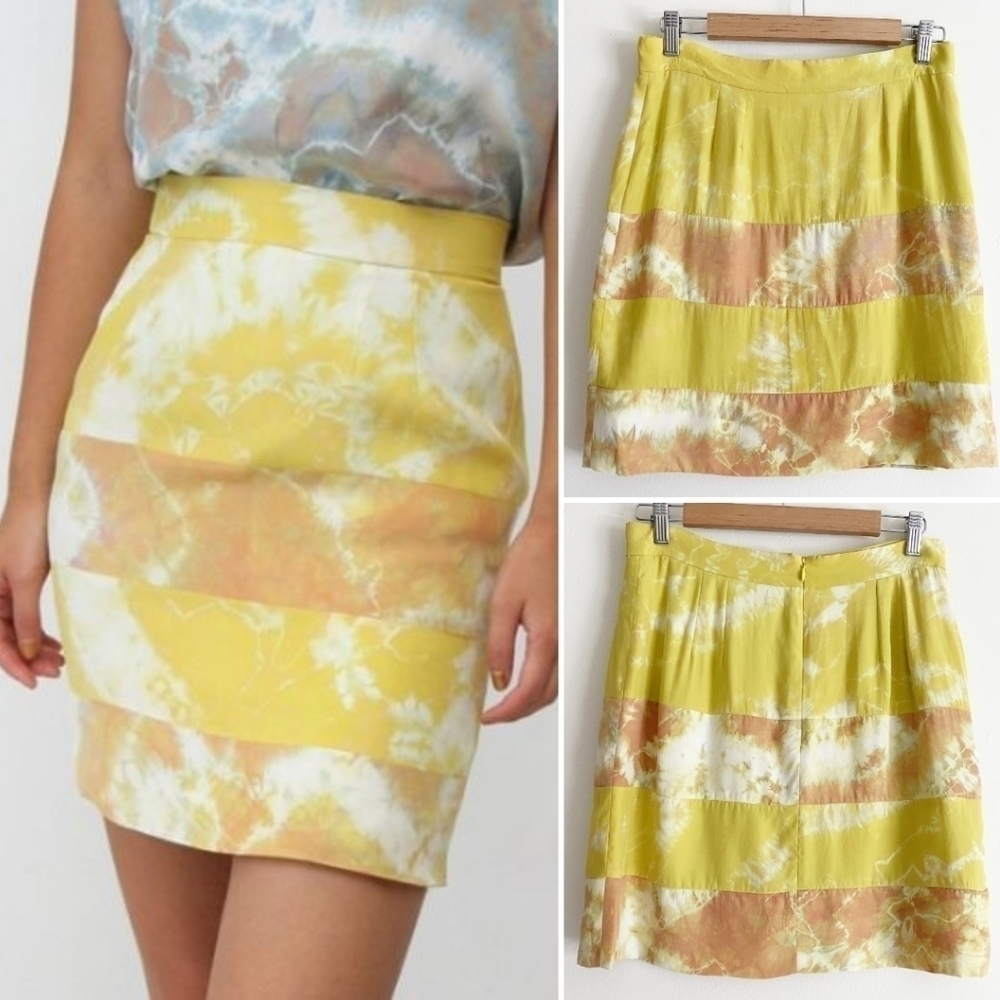 Shabd‎ 100% silk tie-dye mini skirt yellow sunshine